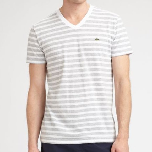 Lacoste Other - LACOSTE Size 6 Gray and White Striped V Neck Tee.